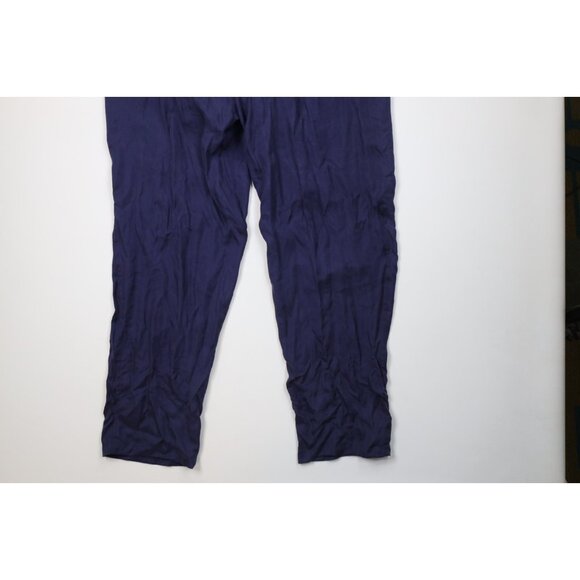 Deadstock Vintage 90s Streetwear Mens 38x37 Relaxed Fit Silk Pants Navy Blue - Picture 13 of 13